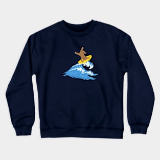 Goldendoodle Dog Surfing on Sea Wave Crewneck Sweatshirt